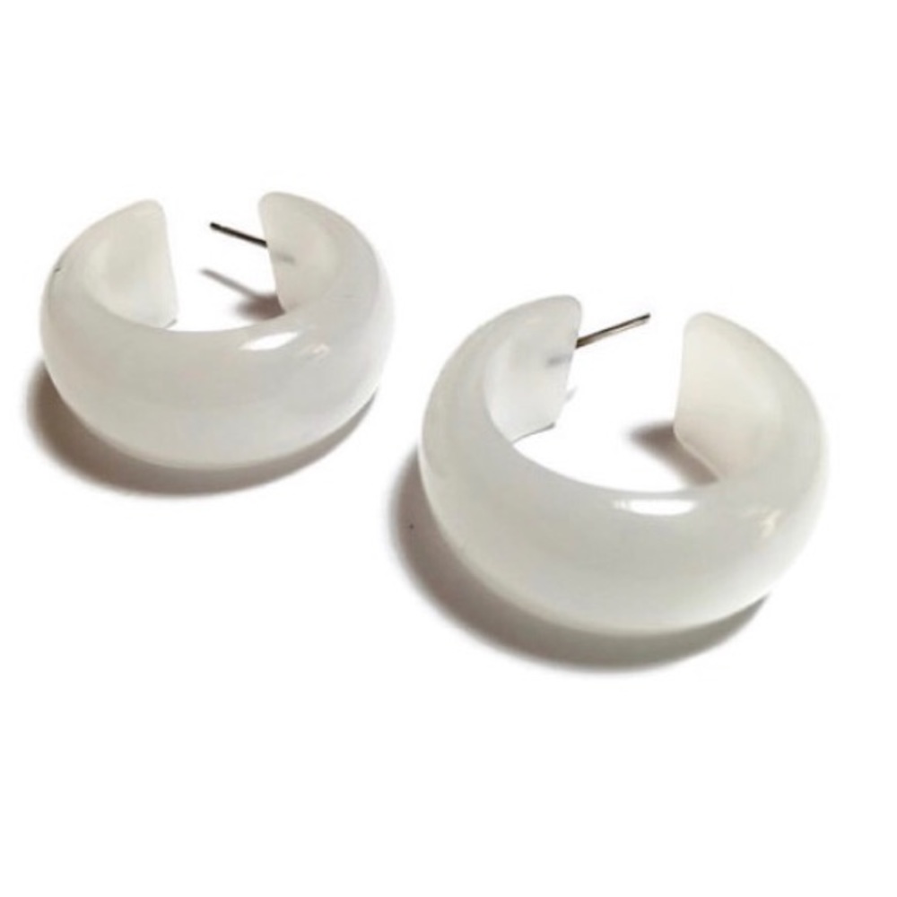 White Moonglow Lucite Bold Haskell Hoop Earrings